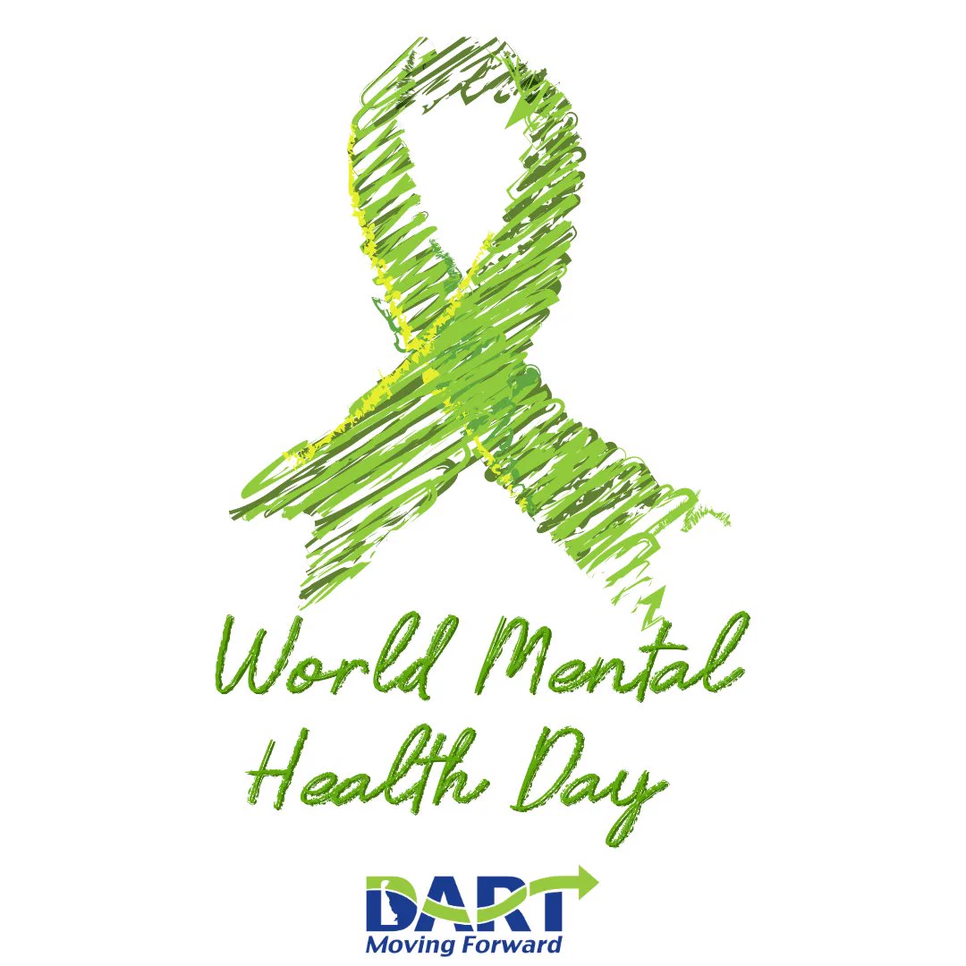 white background with green ribbon recognizing World Mental Health Day