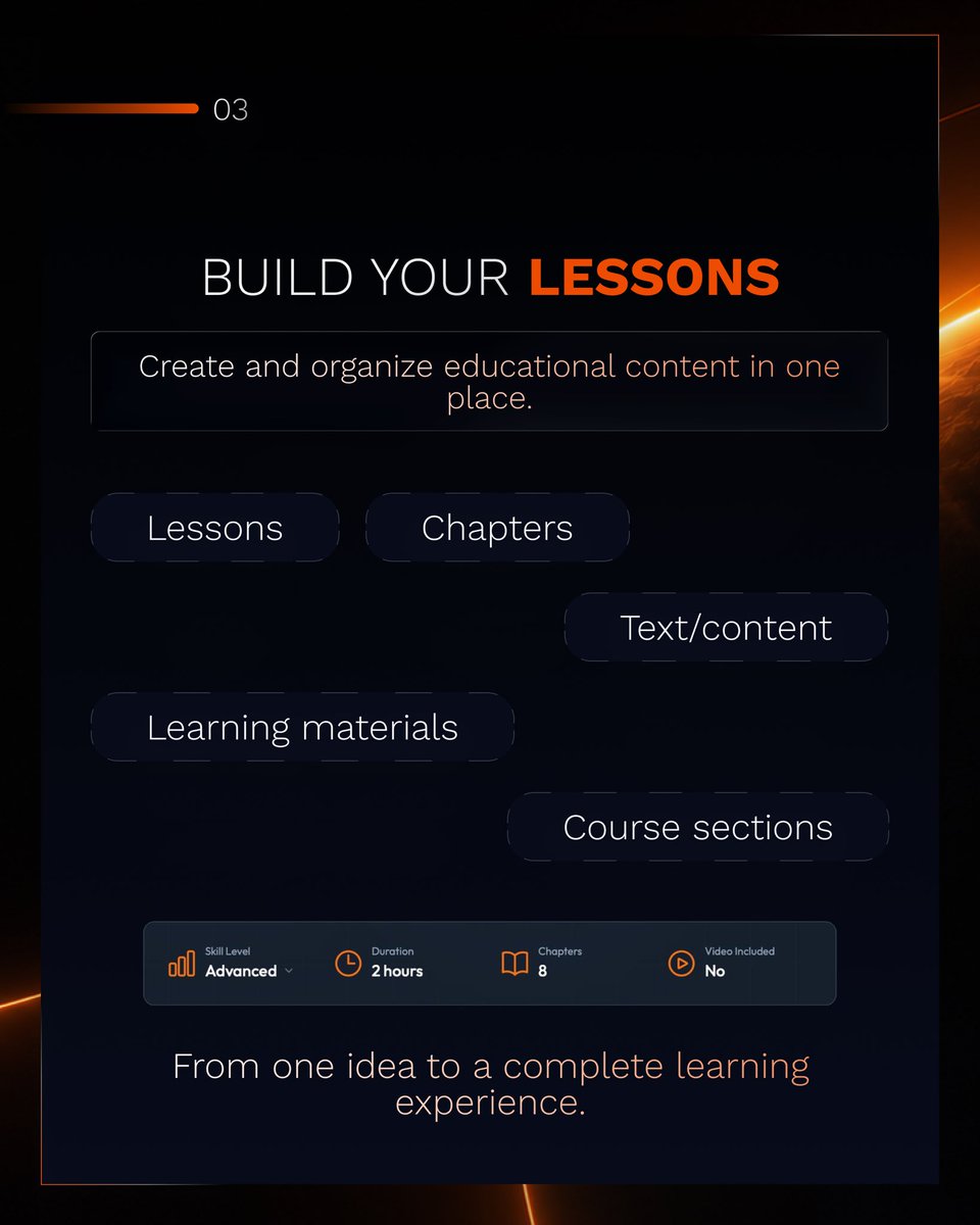 CourseBoot's tweet photo. CourseBoot is officially live. 🟠

And this is your new command center for building online courses.

AI Course Builder. Lessons. AI Voice & Avatars. Quizzes. Practice. Students. Analytics. Publishing.

One dashboard. One platform.

Your knowledge → a complete learning product. 🚀