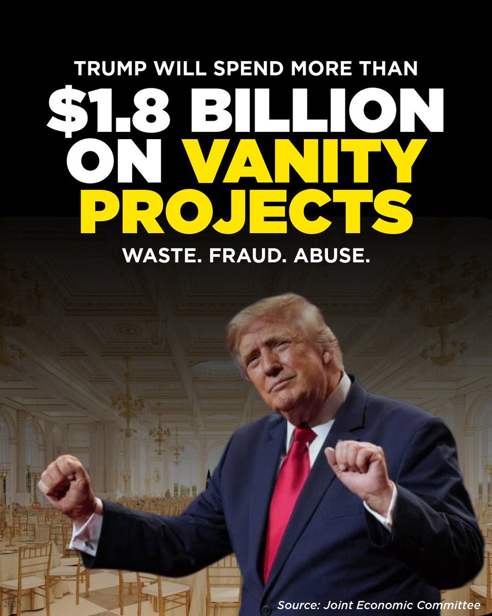 HouseDemocrats's tweet photo. The projected costs for Trump's vanity projects in DC are soaring.

While Americans struggle to get by in this Republican economy, Trump's blatant waste is staggering. https://t.co/tuNHqCDo6q