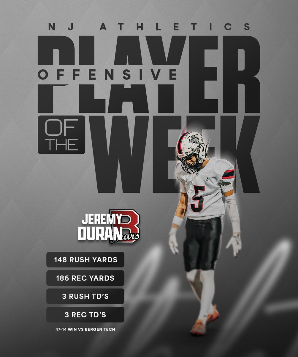 nj_athletics's tweet photo. Excited to share our Players of the Week on each side of the ball. Jeremy Duran puts on an offensive showdown with 6 total TDs, while Rashawn Mangan lifts the Paladins to a defensive win over Hun School 🙌 https://t.co/zlLtvmwhQq