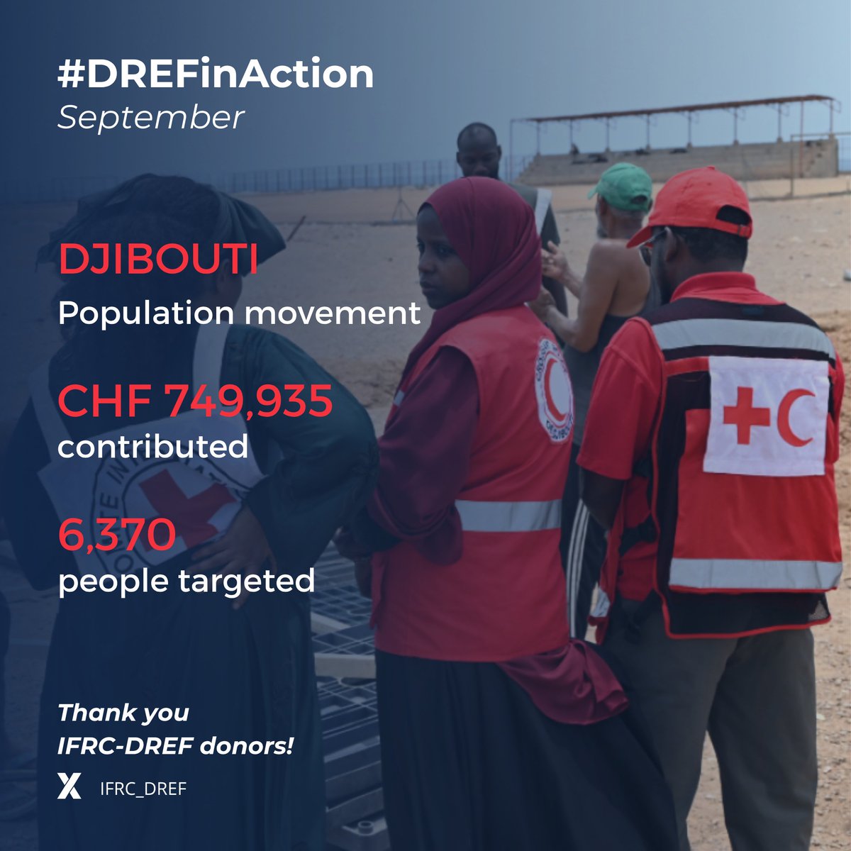 IFRC_DREF's tweet photo. As more people flee the worsening humanitarian situation in Yemen, the Djibouti Red Crescent is scaling up support in Obock and Markazi Refugee Camp.

With support from @IFRC_DREF, the Djibouti Red Crescent aims to assist at least 6,370 people with shelter, healthcare, cash, water, sanitation and protection services, ensuring safe and dignified reception for those seeking safety.