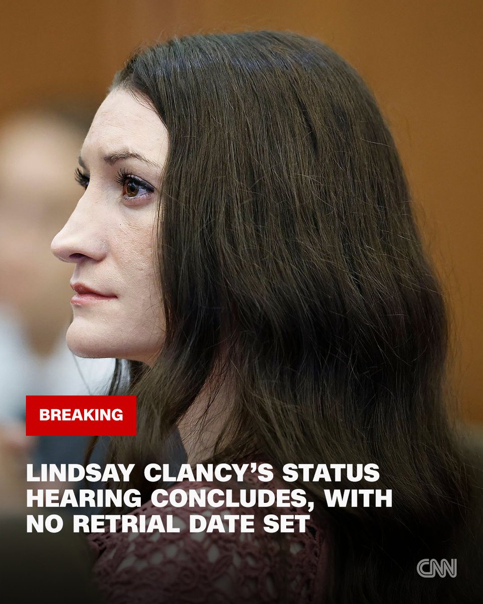 CNN's tweet photo. Lindsay Clancy's hearing ends with no date set for a potential retrial for the killings of her three children. Another hearing is set for November. https://t.co/LCyEh7DmRW https://t.co/66wB7s9Tam