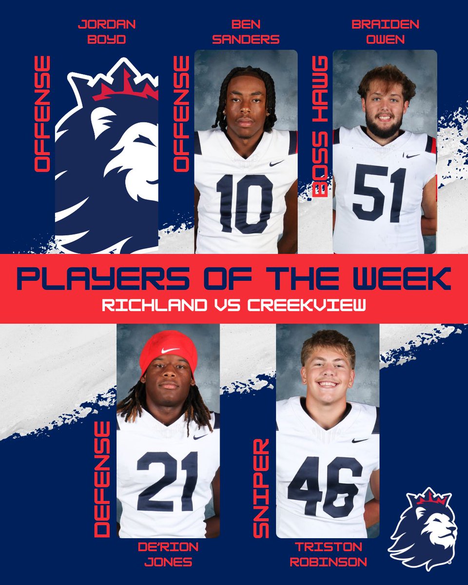 RecruitRichland's tweet photo. Week 5 JV and Varsity Players of the week and Soldiers of the week #RoyalRecruits👑 https://t.co/lc0YnmwiiG