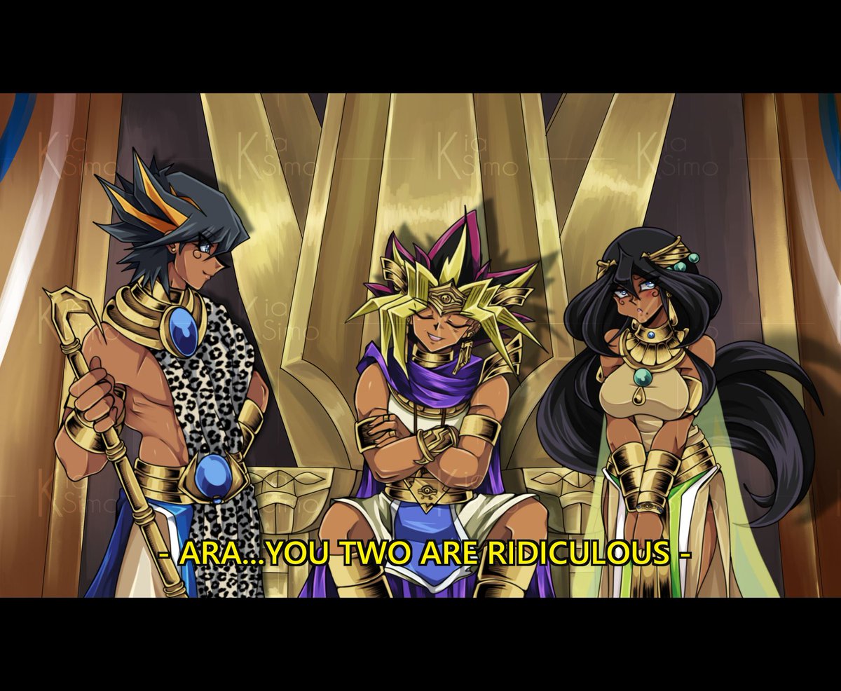 KiaSimonazzi's tweet photo. "Ara... You two are ridiculous" Art made last year in September. I have a lot of drawings i still have to upload here, like the one i did in the last 3 years haha.#yugioh #yugiohoc #atem #fakescreenshot https://t.co/ssu8tWV1ar