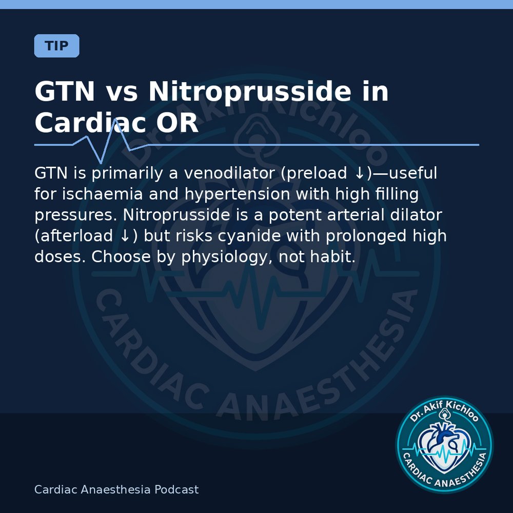akifkichloo's tweet photo. CPB Drugs &amp; HIT
Rewarming, HIT alternatives, GTN vs SNP, phenylephrine in AS.
Cardiac Anaesthesia Podcast
#CardiacAnaesthesia #CardiacAnaesthesiaPodcast #MedEd #CardiacOR https://t.co/jaiSYQ6NHz