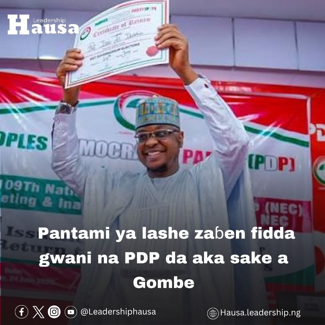 LeadershipHausa's tweet photo. Farfesa Isa Ali Ibrahim Pantami ya lashe sabon zaɓen fidda gwani na PDP a Gombe da ƙuri’u 817, daga cikin ƙuri’u 1,020 da aka kaɗa.

Khamisu Ahmed Mai Lantarki ya samu ƙuri’u 153, yayin da Aliyu Usman Gari ya samu 50. https://t.co/s9fWL2fMsh