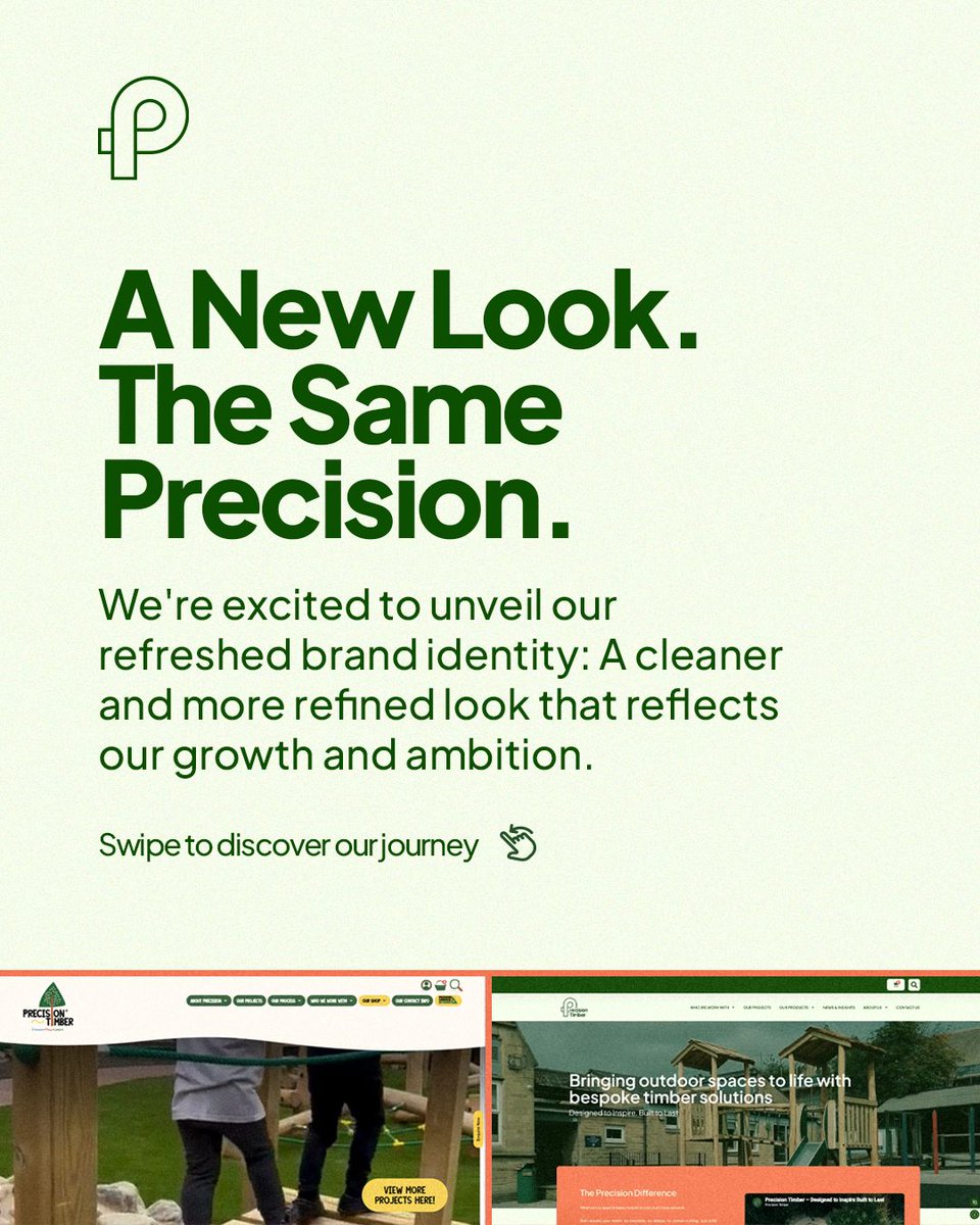 PrecisionTimber's tweet photo. Today marks an exciting new chapter for us.
 
You may have noticed some changes taking place across our channels. While we may look different, we will still bring the same precision, and the same unwavering passion for and commitment to quality craftsmanship.
 
As we've grown and expanded, we felt it was time to refresh our brand with a cleaner and more refined identity that better represents the professionalism and expertise we bring to every project. We'd also like to say a huge thank you to all our partners for their support over the years. Here's to many more playground and outdoor space installations!
 
Want to explore our new branding? Take a look at our profiles and visit our new website!

#PrecisionTimber #BrandRefresh #Rebrand #MadeInYorkshire