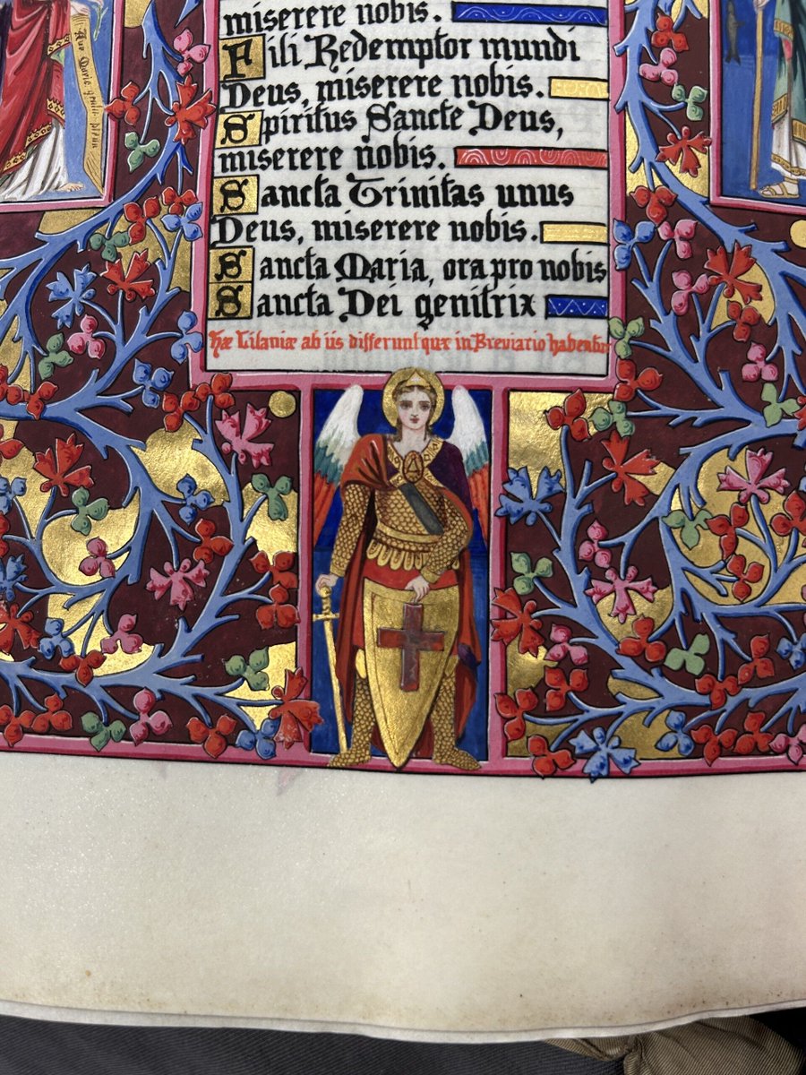 JesuitArchives's tweet photo. Michaelmas - the Feast of St Michael - falls today.  Enjoy this image of St Michael, from the Farm Street illuminated manuscript created by Frances Dick in 1878.

#Michaelmas #IlluminatedManuscript #GoldLeaf https://t.co/KqzWwr4zTP