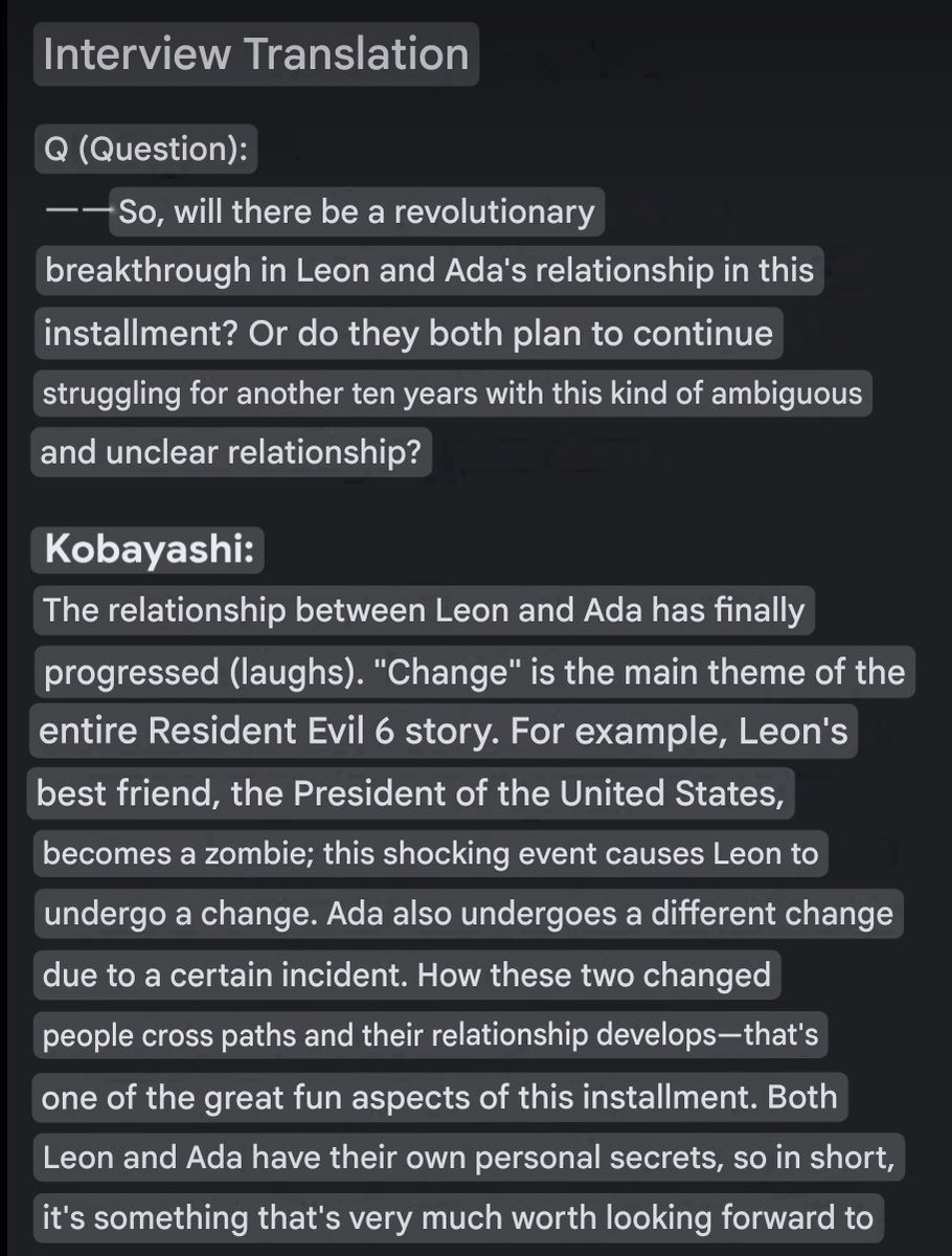 Chelacar11's tweet photo. 📰 2012 USG Magazine, Kobayashi habla del #aeon en un evento del RE6, sus palabras:
《La relación entre Leon y Ada... ha avanzado...2 personas que han cambiado cruzan sus caminos y su relación.. Leon como Ada tienen sus propios secretos personales》

#aeonday 
#ResidentEvilㅤ https://t.co/lIlyXwAT8t
