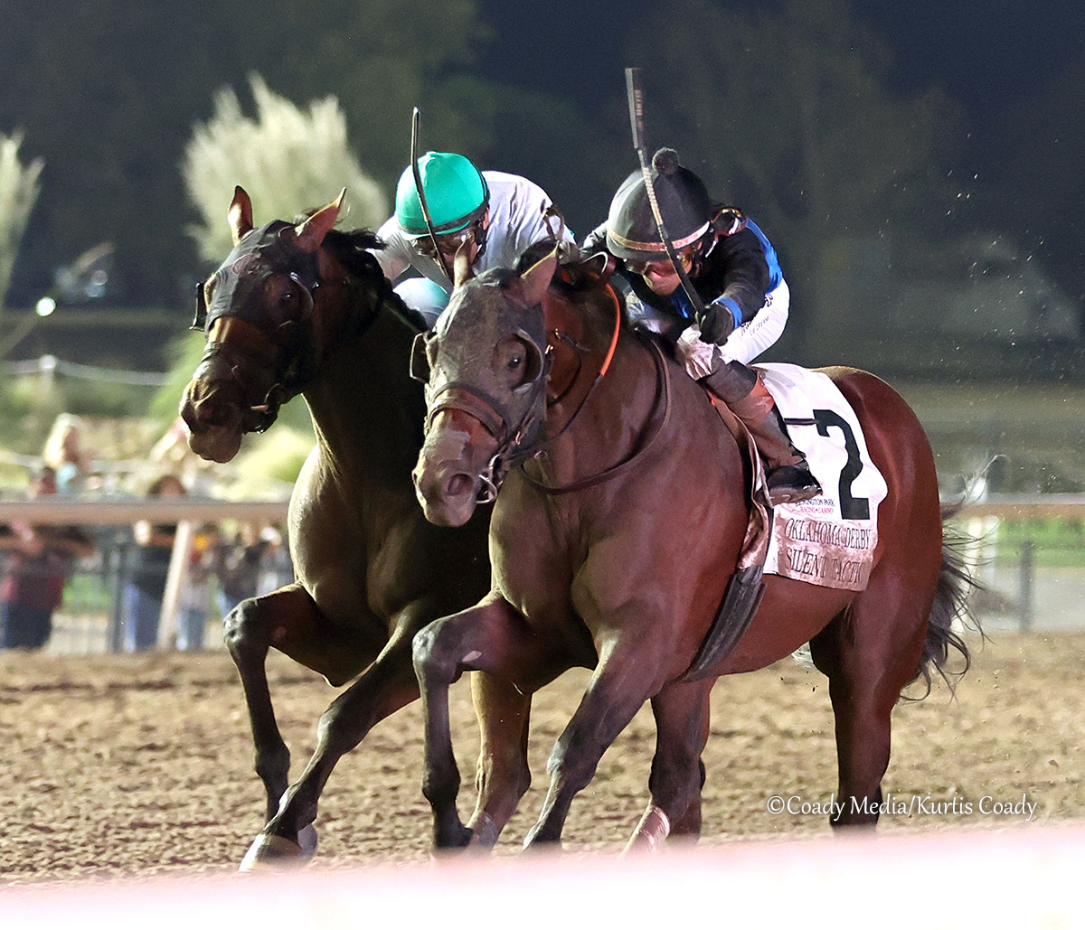 theTDN's tweet photo. SILENT TACTIC 🏆 The Mark Casse trainee got back to his winning ways with a battle to the wire in Sunday night's $400,000 GIII Oklahoma Derby at Remington Park.

Battling desperately with Zihnal down the lane, with neither giving an inch, Silent Tactic ultimately prevailed by neck to secure a second graded stakes victory in his nine-start career.

"We broke clean in the race, and I was able to cut the corner at the quarter pole," said @jose93_ortiz. "That was a game changer."

The 3-year-old son of Tacitus improved his record to 3-4-1 with $1,359,422 in career earnings.