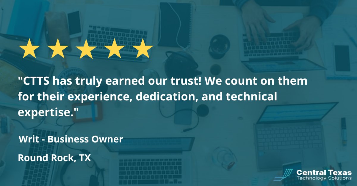 CTTSonline's tweet photo. At CTTS, our goal is to be more than an IT provider. We work to be a dependable technology partner that helps Central Texas businesses stay productive, secure, and ready for what’s next. 💻🔒

#CTTSonline #RoundRockTX #AustinTX #GeorgetownTX #ManagedIT #ITSupport https://t.co/hoeV9cGVTw