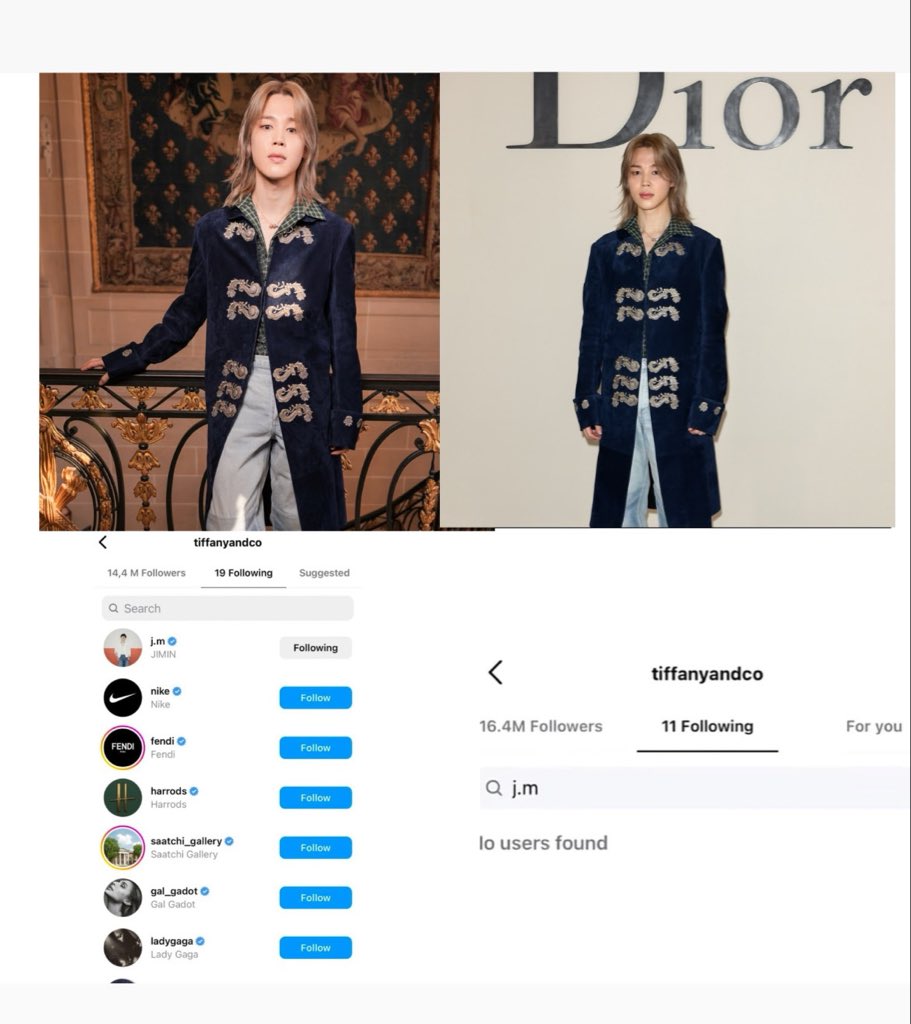 spicevilles's tweet photo. 🚨Tiffany unfollowed Jimin, and Dior didn’t invite him to PFW this year after all the embarrassment he brought to their brands, especially after he made Dior look like Shein. https://t.co/cG65Glm5zJ