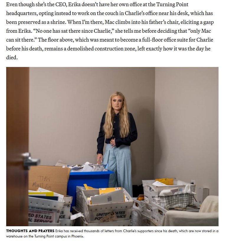 walk_by_f4ith's tweet photo. Vanity Fair dropped the Erika Kirk article. Parts of it sound like a fictional trashy novel:
“The swarm of hulking, tattooed white men who are always at her side, even when she's home, created a physical barrier around her.”
Welcome to level 33 of the emotional asset psyop 😵💫. Her bracelets being described as “Eras Tour-style” is actually hilarious.
The article does mention Candace and of course they make her a villain but at least they finally admit that she was Charlie’s close friend.
Oh and the article is behind a pay wall.
Lots of gaslighting is the best way I can describe it.