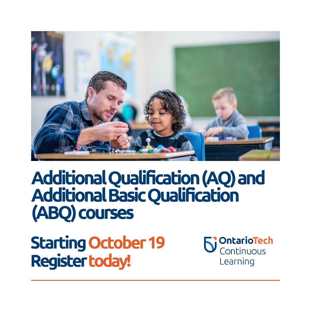 OT_Learn's tweet photo. Continuous Learning provides a wide selection of Additional Qualification (AQ) and Additional Basic Qualification (ABQ) courses for Ontario Certified Teachers. Register for these courses today!

https://t.co/BFxMo7TM0j https://t.co/XjeJ2o4zAW