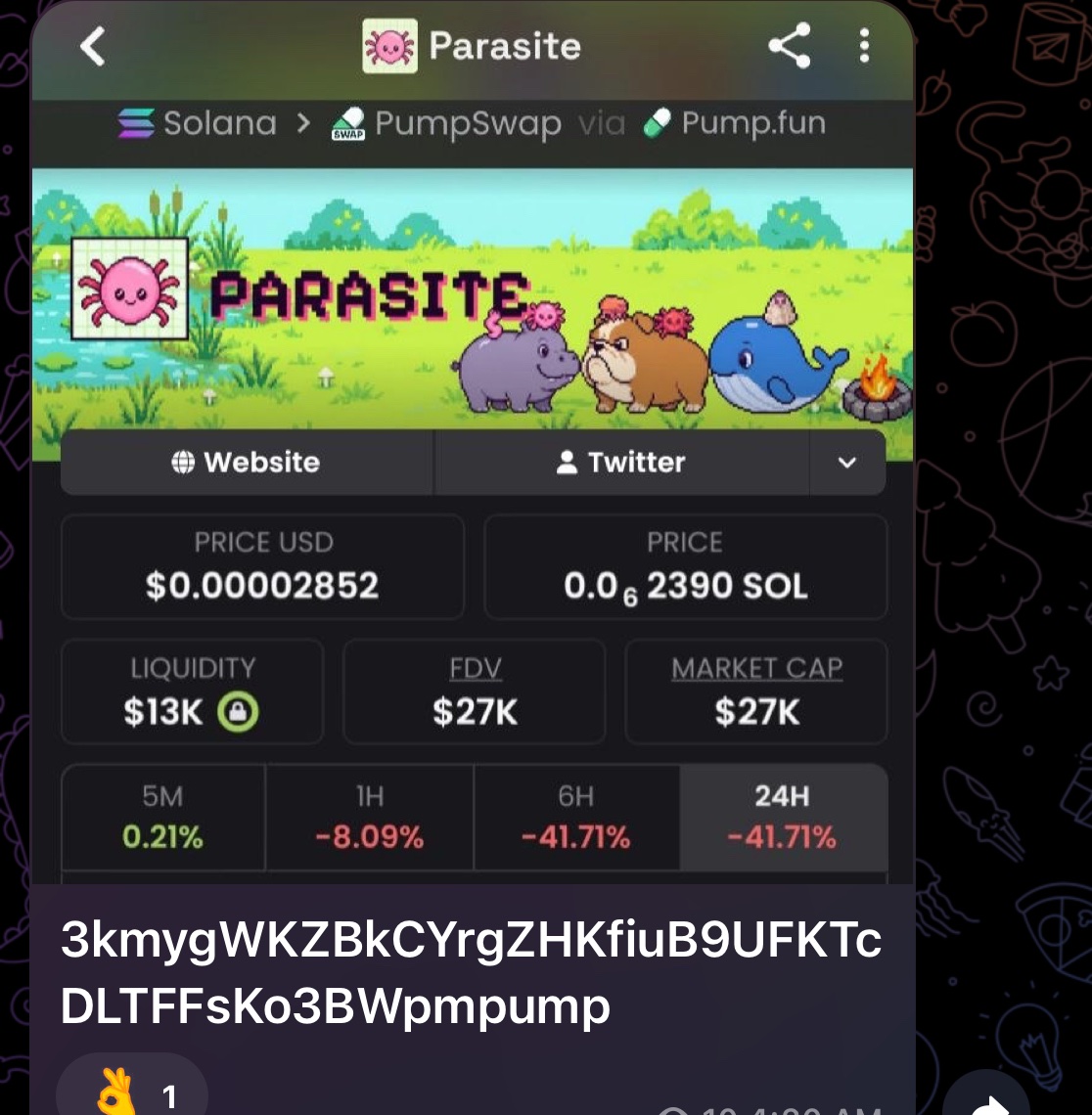1000x_Hunter_'s tweet photo. My entry on $PARASITE at $27k market cap 

Shared in my tg

3kmygWKZBkCYrgZHKfiuB9UFKTcDLTFFsKo3BWpmpump https://t.co/hw7E8OYyat