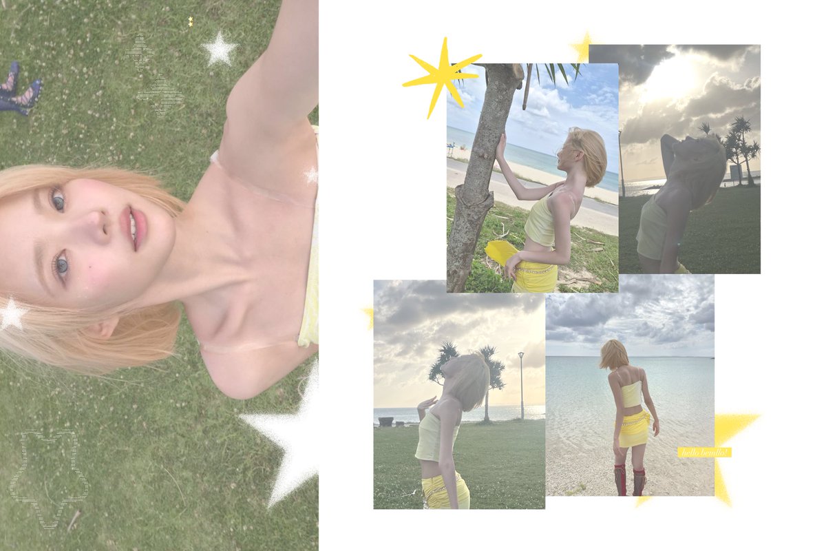 Jxwioo's tweet photo. spent the day by the sea in my little yellow outfit and somehow managed to get a tiny sunburn along the way… oops 😋 i really thought i was being careful, but i got too distracted by the pretty view and the nice weather 🌅 https://t.co/EbIWukodmQ