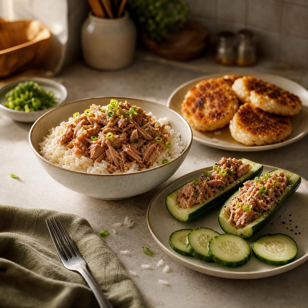 ArielGoddavtk7's tweet photo. POV: 5:58 PM, grocery day is tomorrow, and all you have left is tuna, rice, and cucumbers. Three cheap dinners from that trio
1. Tuna rice bowls: Warm the rice, mix in tuna, add chopped cucumber, and use any sauce on hand. 2. Cucumber tuna boats: https://t.co/isvUvWKjFO