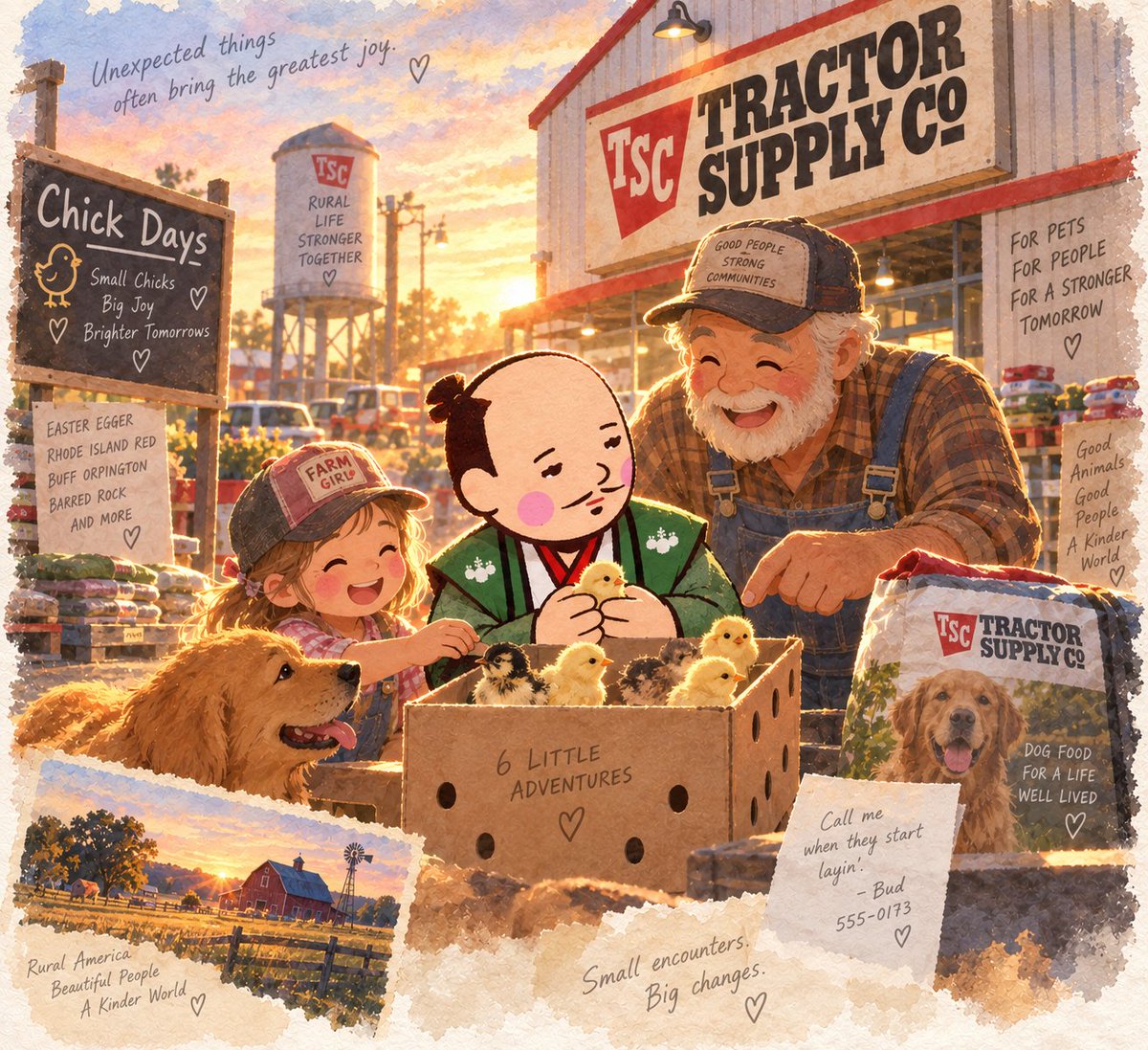 japan_nobunaga's tweet photo. I am a responsible adult. I went into Tractor Supply for one bag of dog food. I would ask the court to consider that.

From the back of the store came a sound like a thousand tiny smoke alarms going off at once, all of them crying out for me specifically.

Chick Days.

Metal tanks glowing red under heat lamps. Hundreds of baby chickens, screaming with the fury and conviction of tiny auctioneers. One sign said "Easter Egger." I laughed, assuming it was a joke. An old man next to me said, "Lays blue eggs, bud," and did not laugh at all.

A little girl stood on her tiptoes at the tank. She looked at me. The old man looked at me. The employee looked at me.

It was the look a family gives a stranger at a wedding right before they hand him the baby.

"We takin' some home today?"

"I don't have a farm," I said. "I have a backyard the size of a parking space."

"That's plenty," said the old man, who did not know me, and was nonetheless now deeply involved in my life.

The minimum was six.

The girl named one Pancake. The old man picked out the "busy ones," which I was told is good. The employee put them in a cardboard box with air holes and said, "Wash your hands when you get home, okay?" in the voice of a pediatric nurse sending a new father home from the hospital.

In the parking lot, the old man wrote his phone number on the back of my receipt.

"Call me when they start layin'," he said. "You'll cry. Everybody cries."

I forgot the dog food.

I went in a man with a dog. I came out a man with a dog and six children.