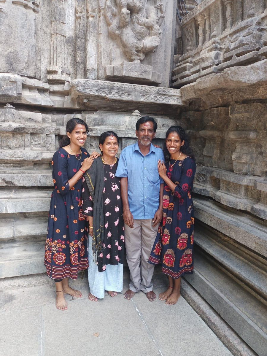 AIADMK_MGR_JJ's tweet photo. #VithyaRamraj

Beautiful family!

Father is a truck driver from Coimbatore, Tamilnadu, India.

One of the three daughters to her parent !

She has an identical twin, Nithya, who is also athlete

Won 2 silver 1 bronze in 23 Asian games.

Now again 3 medals including gold in 2026! https://t.co/wxSfJ8fefW