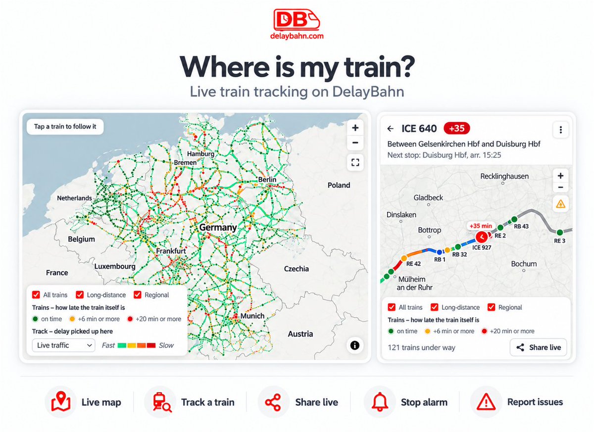 sha2nk_t's tweet photo. Roads used to suck. Then Google Maps happened.

Trains still suck.

So I built Google Maps for trains. 🚆

Introducing “Where is my train?” on DelayBahn

🗺️ Live trains + traffic
📍 Live train tracking
👥 Share your journey
⏰ Arrival alarms
⚠️ Report issues to help others

Try it → https://t.co/RDlcbAl9wU