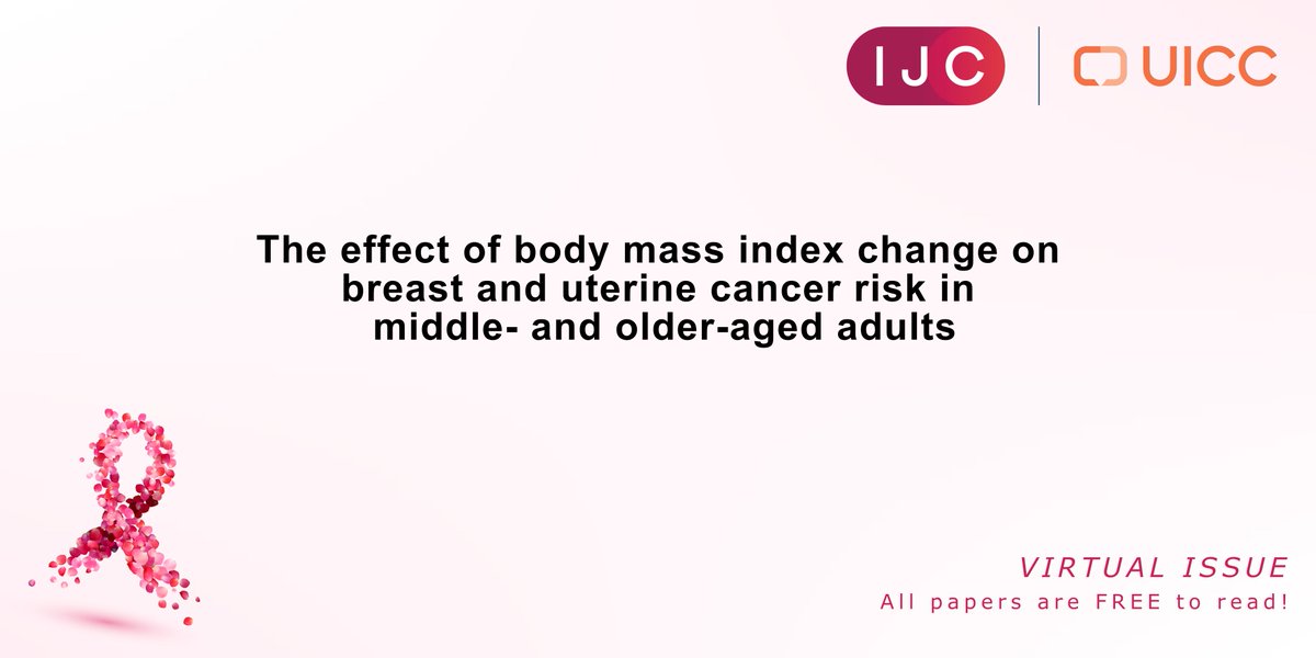 IntJCanc's tweet photo. #BCAM2026 Virtual Issue| 📌 https://t.co/eOsKpI1rJM

New research shows that persistent weight gain is associated with increased risk of #BreastCancer &amp; uterine cancer in postmenopausal women and never-smokers.

🔓 OPEN ACCESS

➡️ https://t.co/ejp1o6wMy9

@uicc https://t.co/6X3PJTF5Gi