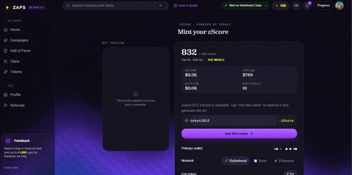 cukyn1812's tweet photo. Are you ignoring the actual benefits of holding a top tier onchain asset

People constantly flip digital assets for a quick trade without ever looking at the long term utility they throw away

The 3333 Zerus NFTs on Robinhood launching through OpenSea are not just basic pictures. Getting into the top 500 secures this free mint which acts as a serious utility pass

Holding the collection gives you a zaps earning multiplier and approximately 4 to 5 partner campaign entry tickets. It also grants Hall of Fame access without paying the separate $7 zScore mint fee

These are exclusive collection benefits and not something you unlock just by signing up. A trader sold their spot early last month and completely missed out on all the campaign tickets provided

Check if your volume secures these collection benefits with @zerufinance today