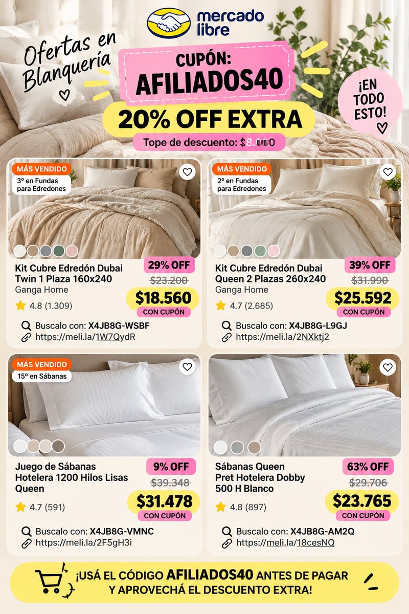 ofertitasarg's tweet photo. 🚨 SABANAS Y CUBRE EDREDÓN OFERTA 🚨
🎟️ EN MI PERFIL

🛏️ Edredón 1P: $18.560
https://t.co/EjcKaCuoUV
🛏️ Edredón Queen: $25.592
https://t.co/lRoDn27faO

✨ Sábanas 1200H: $31.478
https://t.co/EoR4fnYHyl
🤍 Sábanas 500H: $23.765
https://t.co/vVAonhSDpL https://t.co/1vfuaw1loi