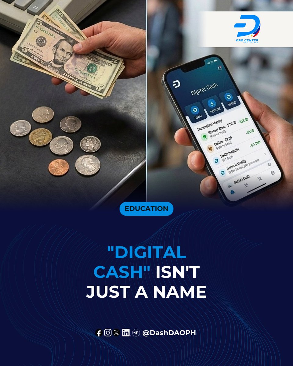 DashDao_PH's tweet photo. "Digital Cash" Isn't Just a Name.

Dash stands for Digital Cash — and that's not just branding, it's the actual design goal: a currency built for everyday spending, not just trading.

Share this if you think crypto should work more like everyday money.

#Dash #DashPay https://t.co/r6tjxkmbcJ