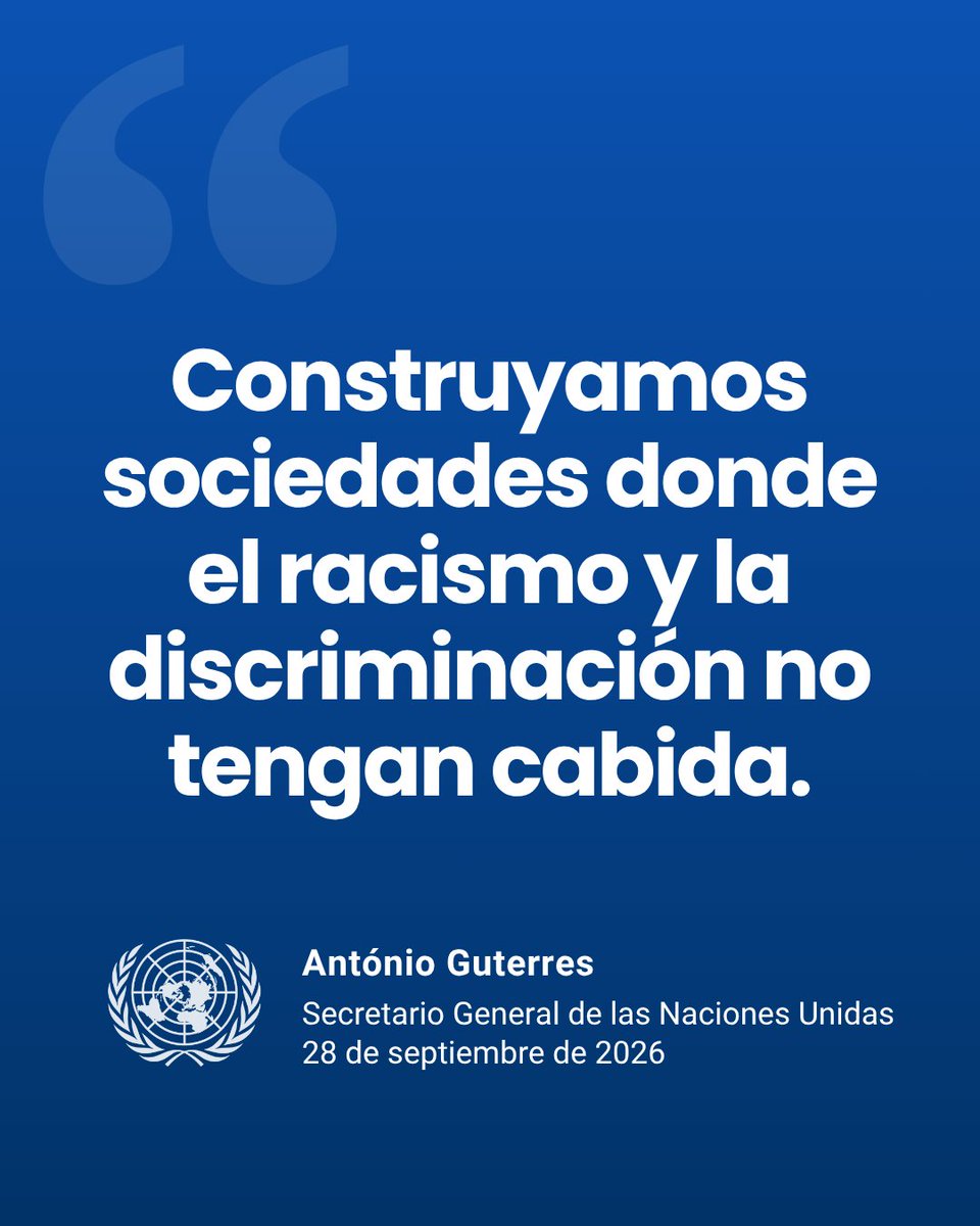 ONU_es's tweet photo. “El racismo sigue envenenando nuestras sociedades, profundizando las desigualdades y negando derechos”.

A 25 años de la Declaración de Durban, @antonioguterres llama a pasar de los compromisos a la acción: reforzar las leyes contra la discriminación, combatir los sesgos en la IA y avanzar hacia sociedades más inclusivas.

🔗https://t.co/HbE95uir1z