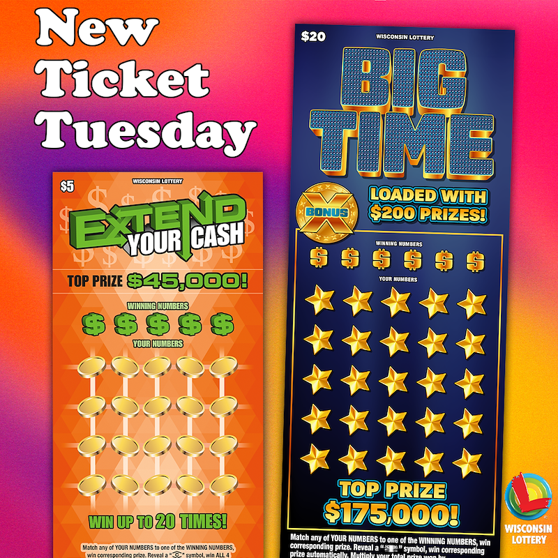 wilottery's tweet photo. #NewTicketTuesday

Things are getting a little scratchy around here.👀

Meet Extend Your Cash, with a top prize of $45,000.

And then there's Big Time, with a top prize of $175,000.

One likes to stretch. One likes to go big.

Learn more about Extend Your Cash and Big Time at https://t.co/syfa2G4fL5.