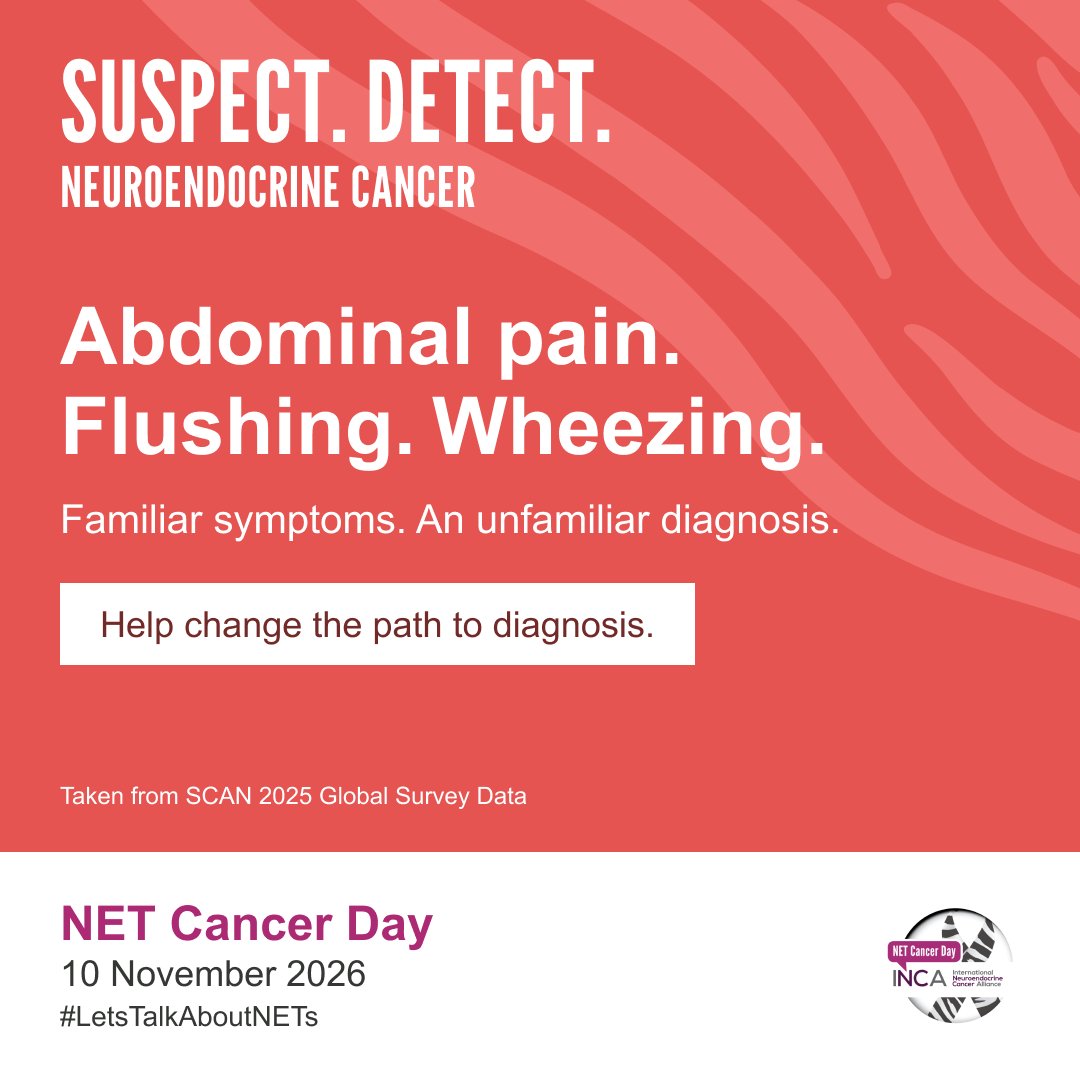 netcancerday's tweet photo. 📢On November 10, #NETCancerDay, we join forces to raise awareness of neuroendocrine cancer and help healthcare professionals recognize NETs behind common symptoms — so the disease can be suspected and diagnosed earlier.
✅Share banners in your language: https://t.co/ieoQyMder4
#LetsTalkAboutNETs #NETCancerDay