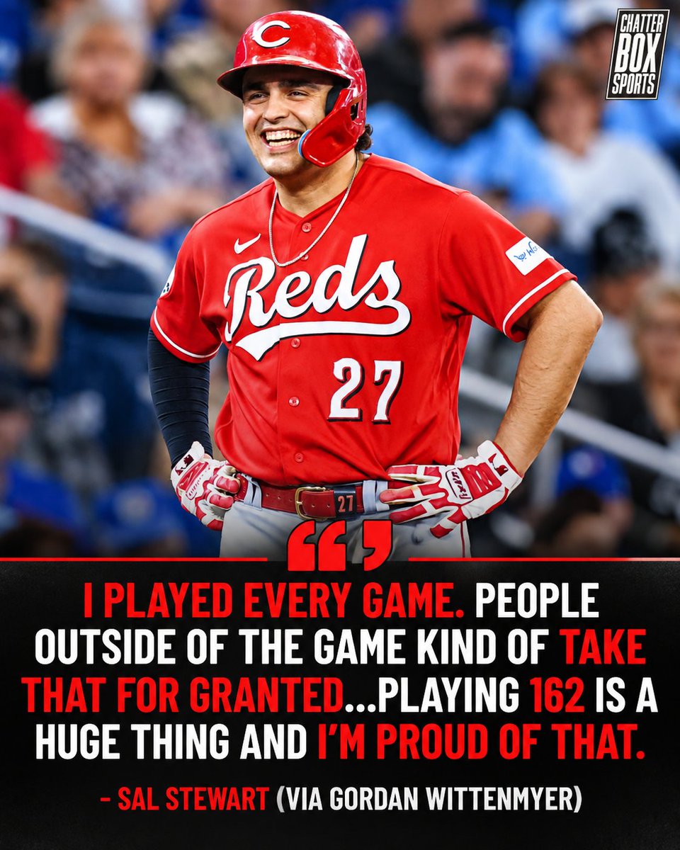CBoxSports's tweet photo. “I played every game. People outside of the game kind of take that for granted, but sick, tired, hurt, sore, rough patch, no matter what I stayed in there grinding...Playing 162 is a huge, huge thing and I'm proud of that."

-Sal Stewart

(via @GDubMLB) https://t.co/QsbKIU10le