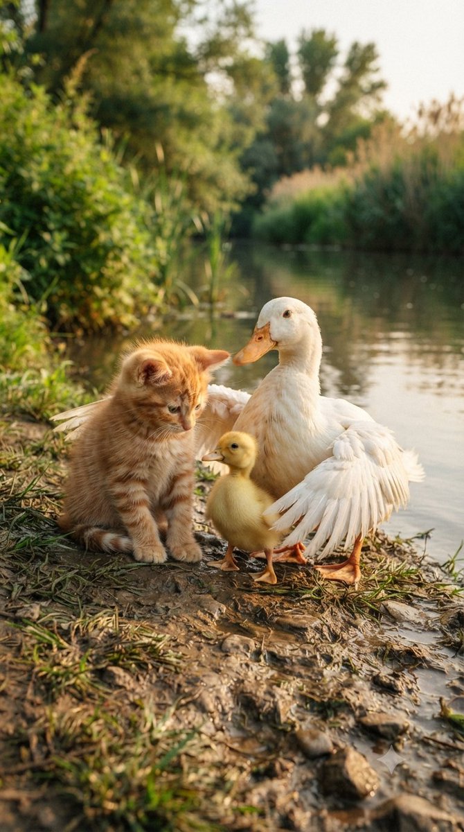 Kitten Rescues Duckling