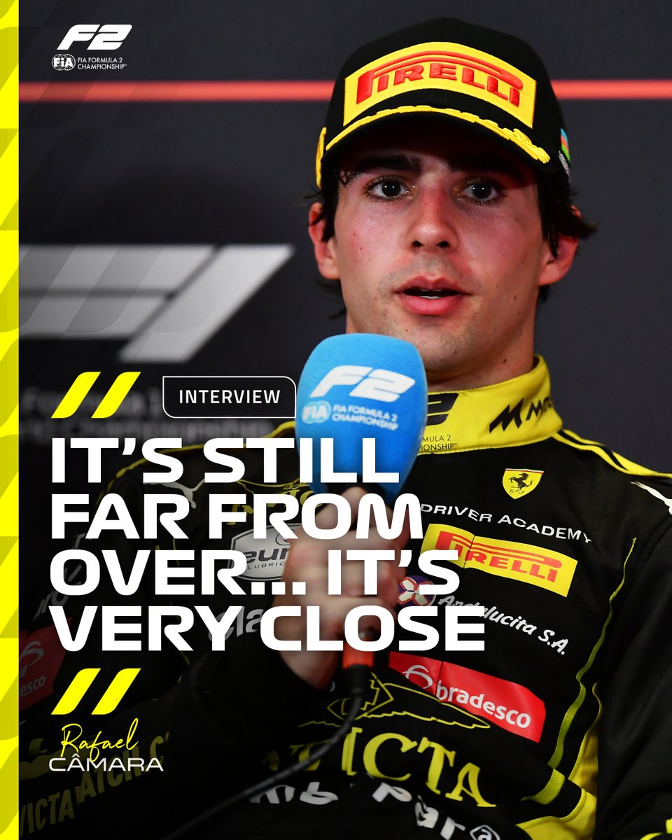 Formula2's tweet photo. The fight is 'far from over' 😤 

Rafael Câmara gives his thoughts on the championship picture after he took the lead for the first time this season with Feature Race 2 victory in Baku 🗞️👉 https://t.co/35zBQ0KvRs

#F2 #AzerbaijanGP https://t.co/r7jreHKQLd