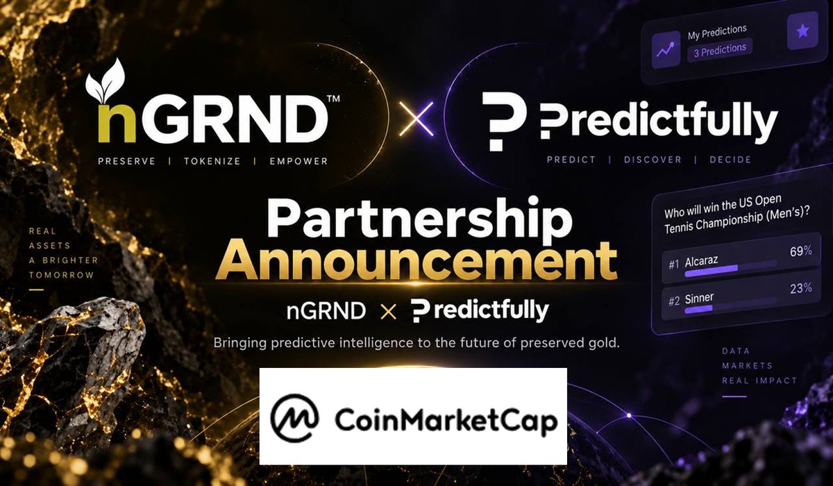 nGRND_io's tweet photo. Most Web3 still asks people to start with a wallet.

This partnership starts with a match pick.

@CoinMarketCap on nGRND Gold Protocol × Predictfully:

Free-to-play sports predictions. No stake. No odds. No house. Activity that can count toward the Staking & Rewards Ecosystem.

Eight Participation Streams. One DSBT record. 
Rewards designed around participation — supported by Preserved Gold, not another token-only loop.

“It is not simply about owning a token — it is about what people can do with it.” — David Lucatch, Chair, nGRND Group

Read it: https://t.co/whx7qLodEe

@predictfully_ @nGRNDesg

Get grounded 🟡
 
 @nGRND_io @nGRNDesg @DigItGoldGame @GAMEEToken @predictfully_ @Astra__Nova