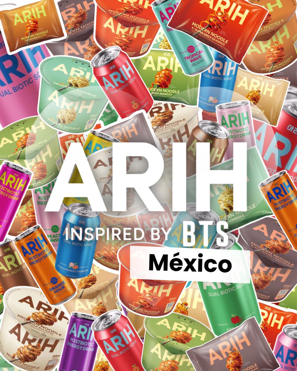 mxcharts's tweet photo. ARIH la marca de alimentos y bebidas inspirada en #BTS ¡comienza a llegar a México de manera oficial! 🇲🇽 

Hasta el momento se ha podido encontrar en algunas de las siguientes cadenas:  
• Walmart 
• Soriana 

Deberá estar llegando a un mayor número de tiendas durante los próximos días ¿ya llegó a tu ciudad ARMY? 

Utiliza las palabras clave: 
ARIH EN MÉXICO 
#ArihEnMexico #BTS #ARIH