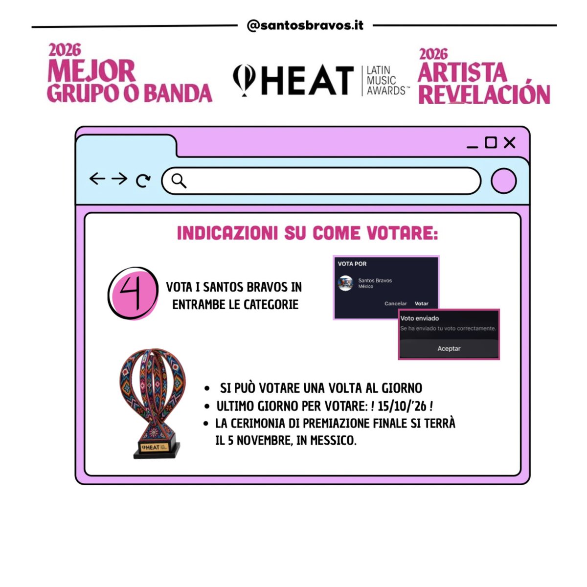 santosbravos_it's tweet photo. 🎵I SANTOS BRAVOS NOMINATI AGLI HEAT LATIN MUSIC AWARDS🏆

I Santos Bravos sono stati nominati agli Heat Latin Music Awards nelle seguenti categorie: ‘Miglior gruppo o band’ e ‘Artista Rivelazione’. 
Ecco la guida definitiva per votare!

🔴 ULTIMO GIORNO PER VOTARE: 15/10! https://t.co/Ae58peAiIV