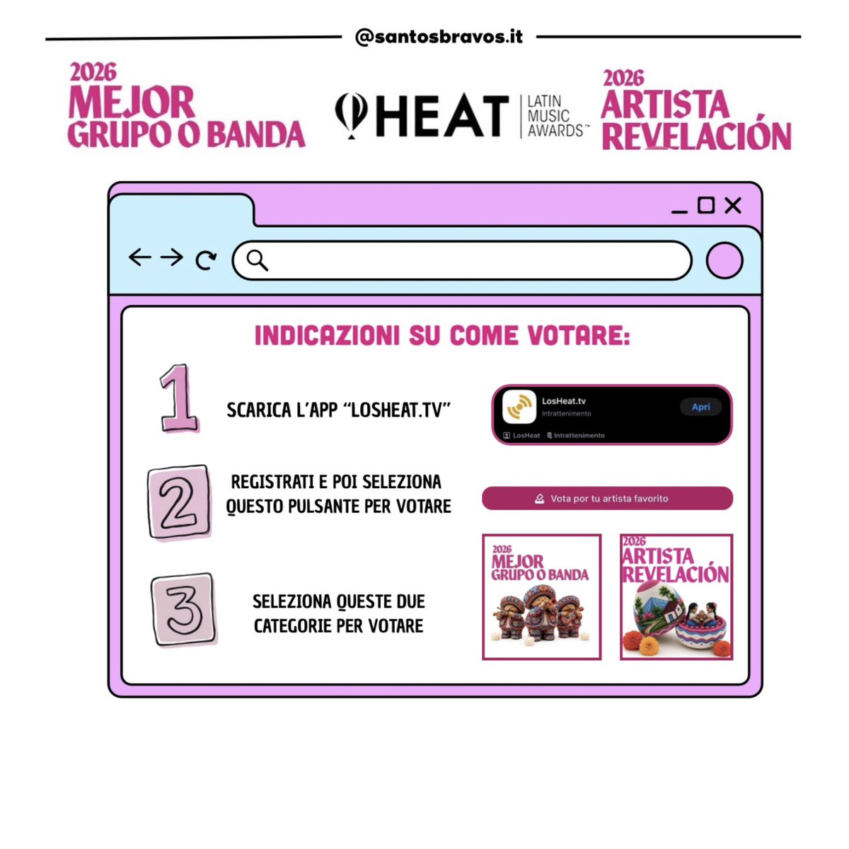 santosbravos_it's tweet photo. 🎵I SANTOS BRAVOS NOMINATI AGLI HEAT LATIN MUSIC AWARDS🏆

I Santos Bravos sono stati nominati agli Heat Latin Music Awards nelle seguenti categorie: ‘Miglior gruppo o band’ e ‘Artista Rivelazione’. 
Ecco la guida definitiva per votare!

🔴 ULTIMO GIORNO PER VOTARE: 15/10! https://t.co/Ae58peAiIV