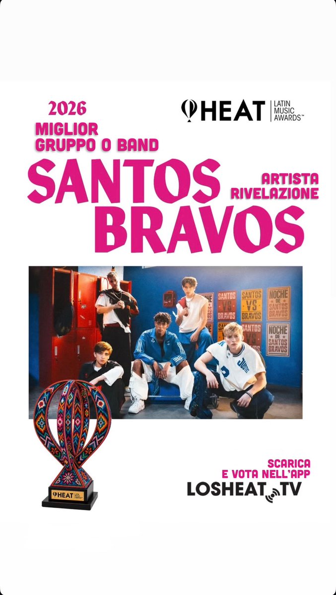 santosbravos_it's tweet photo. 🎵I SANTOS BRAVOS NOMINATI AGLI HEAT LATIN MUSIC AWARDS🏆

I Santos Bravos sono stati nominati agli Heat Latin Music Awards nelle seguenti categorie: ‘Miglior gruppo o band’ e ‘Artista Rivelazione’. 
Ecco la guida definitiva per votare!

🔴 ULTIMO GIORNO PER VOTARE: 15/10! https://t.co/Ae58peAiIV
