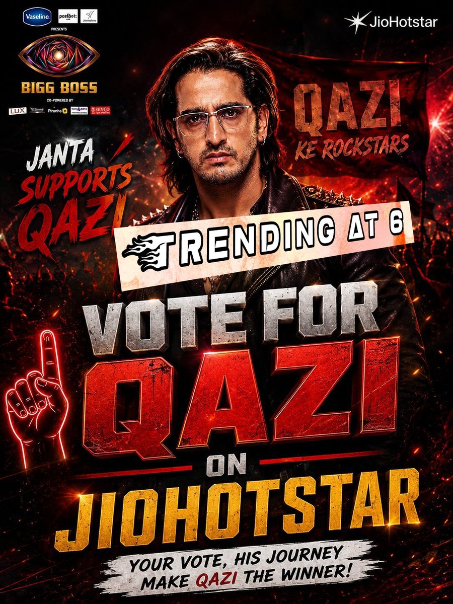 _kudi_kashmiri's tweet photo. ROCKSTARS, WE’RE RISING! 
Qazi Touqeer’s name is dominating the trends, and this is just the beginning. The love, unity and unstoppable energy of the Qazi fandom is speaking loud! 

Keep push👍 LET’S TAKE QAZI EVEN HIGHER! 

VOTE FOR QAZI ON JIOHOTSTAR https://t.co/LkTkqHaSgk