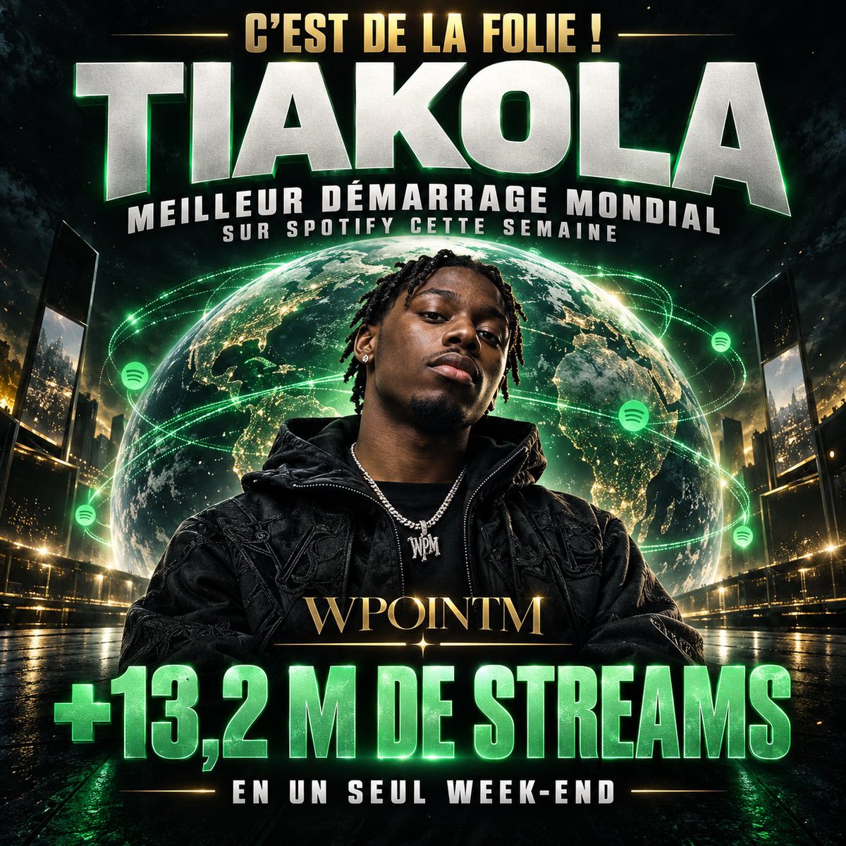 Mediecote's tweet photo. C’EST DE LA FOLIE ! 🤯🌍

D’après les premiers chiffres partagés, Tiakola signe le meilleur démarrage mondial de la semaine sur Spotify parmi les nouveaux albums avec « WpointM » ! 🔥

📈 Plus de 13,2 millions de streams en un seul week-end !

La Mélo n’a désormais plus de frontières… 🚀