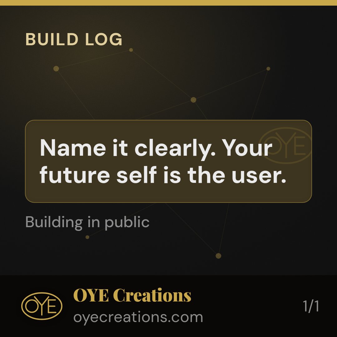 OYEllc's tweet photo. Six months from now you won't remember what you called that variable. Name it like your future self is reading it. Sounds obvious until you're drowning in your own code.

#buildinpublic #indiedev #solopreneur #indiemaker #shipit https://t.co/5axfy72y4A