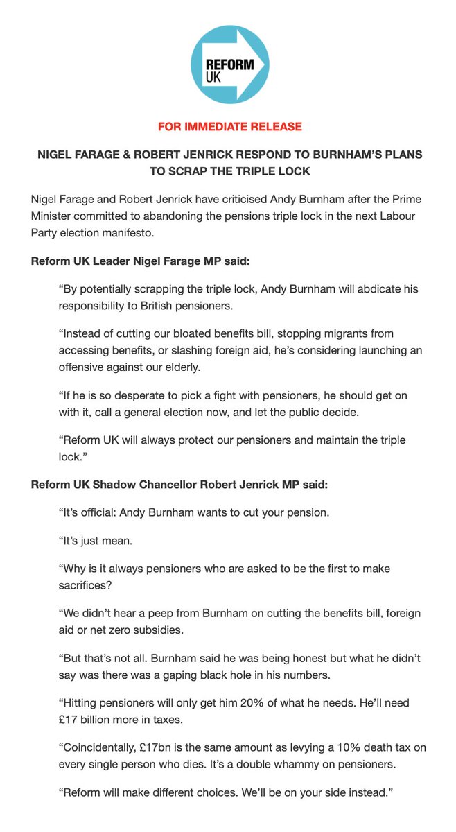 reformparty_uk's tweet photo. 🚨 STATEMENT ON BURNHAM ABANDONING PENSIONERS 🚨 https://t.co/GgxdSPUHQB