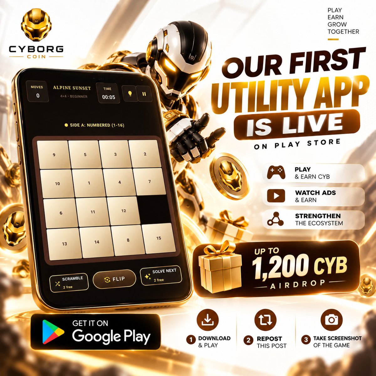 CyborgcoinCYB's tweet photo. 🚨 IT’S LIVE! CYBORG’S FIRST UTILITY APP IS NOW ON PLAY STORE! 🦾🔥

🎮 PLAY & EARN CYB
📺 WATCH ADS & EARN
⚡ HELP STRENGTHEN THE ECOSYSTEM
🎁 EARN UP TO 1,200 CYB AIRDROP

📲 Download now:
https://t.co/sq9c0FeDh9

🔥 AIRDROP TASK:
1️⃣ Download & play
2️⃣ Repost this post
3️⃣ Take a screenshot of the game with your repost
4️⃣ Share it with the community

Your participation helps build CYB. ❤️

We built it. You made it a community. Now let’s grow it together. 🚀

#cyborgcoin #Web3 #bitcoin #utility #binance