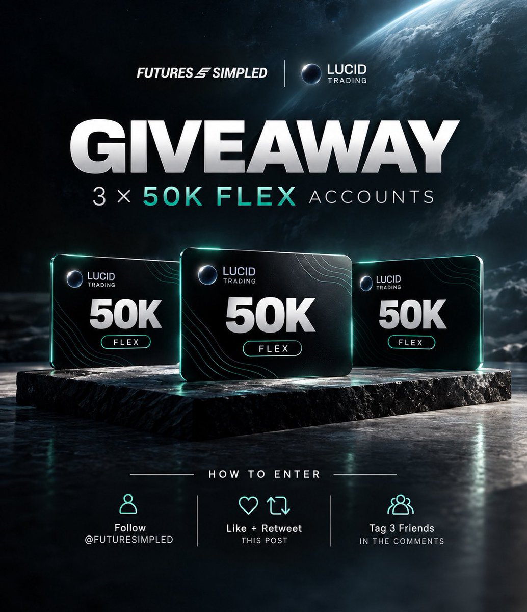 futuresimpled's tweet photo. Giving away 3x 50K FLEX accounts from @TradingLucid

Here's how to enter: 

1) Follow @futuresimpled
2) Like + Retweet this post
3) Tag 3 trading friends in the comments 

Winners announced Oct 9th - don’t miss out! 

#Trading #Futures #Giveaway https://t.co/pFw3Xtw1w5