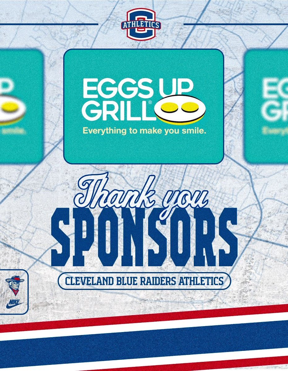 CHSRaiderSports's tweet photo. Thank you to Eggs Up Grill for their continued support of  Cleveland Blue Raiders Athletics!

We are grateful for all the businesses and community partners who invest in our student athletes and help make Cleveland Athletics special.

#ALLinAllCLEVELAND https://t.co/opFyNdRs4z