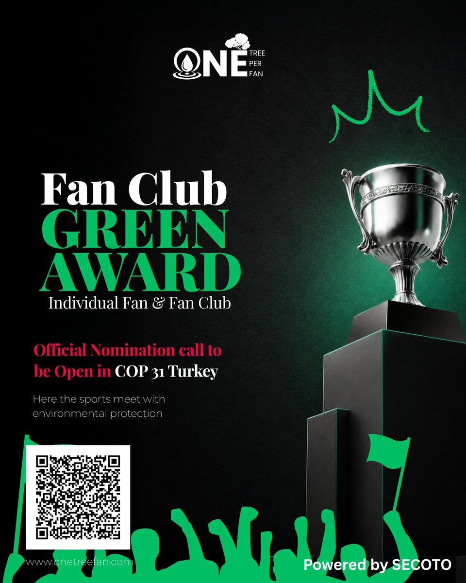 SecotoFund's tweet photo. From then Fan engagement to environmental engagement Road #COP30 this Award reserve for the fan clubs, individual Fans who committed to protect environment in community and beyond.
#GREENAWARD #SECOTO #onetreeperfan #climate #sports #sustainability https://t.co/ZHAcFJsdY8