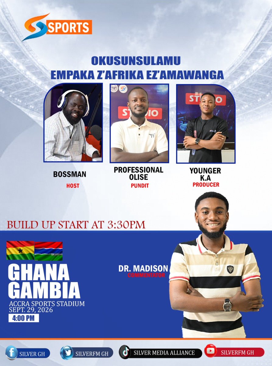 SilverfmGH's tweet photo. Join the sports team as we bring you authentic commentary as well as indepth analysis throughout #silversports #blackstarsvsgambia #afcon https://t.co/WtRWhhwt8q