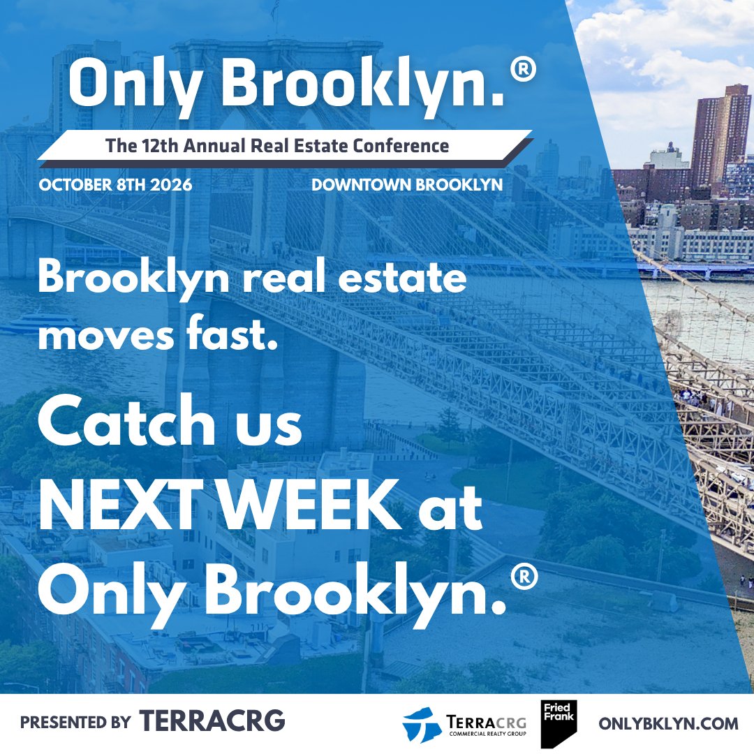 TerraCRG's tweet photo. #OnlyBrooklyn brings the people moving it forward into one room. Owners, developers, investors, brokers, lenders, architects, engineers, attorneys, construction leaders and other industry professionals come together.

Conference is NEXT WEEK. Register at https://t.co/dNavLEADXL. https://t.co/2gGXy1xn5p