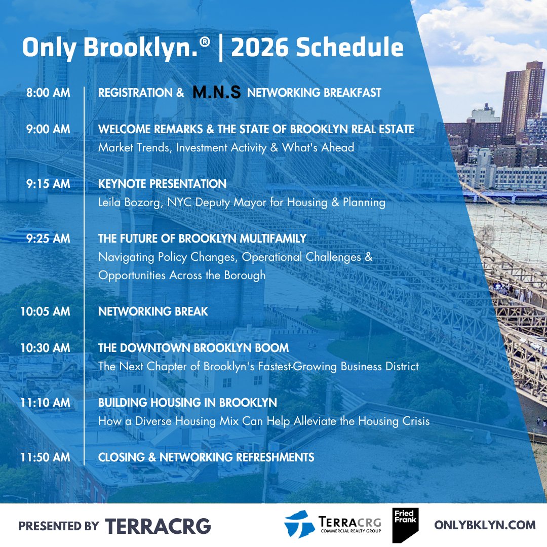 TerraCRG's tweet photo. #OnlyBrooklyn brings the people moving it forward into one room. Owners, developers, investors, brokers, lenders, architects, engineers, attorneys, construction leaders and other industry professionals come together.

Conference is NEXT WEEK. Register at https://t.co/dNavLEADXL. https://t.co/2gGXy1xn5p
